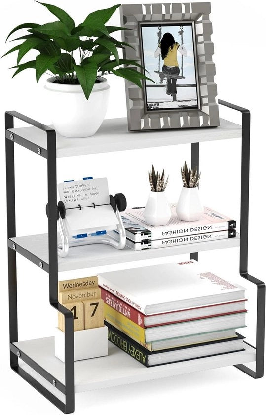 Portaoggetti in Acciaio e Legno con 3 Livelli per Cucina, Ufficio o Bagno - Mobile di Archiviazione Indipendente