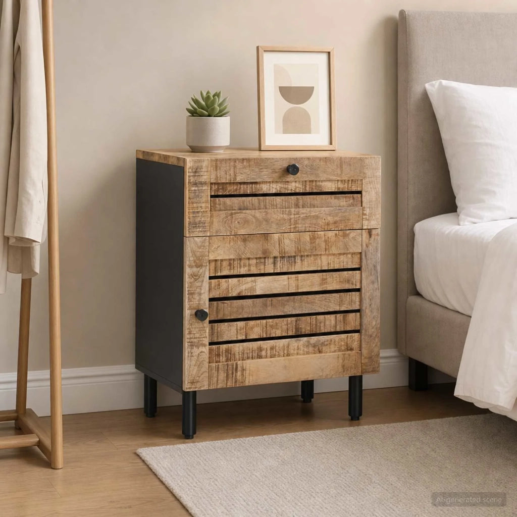 Comodino Naturale 50 x 33 x 60 cm Legno di mango massello 4018852