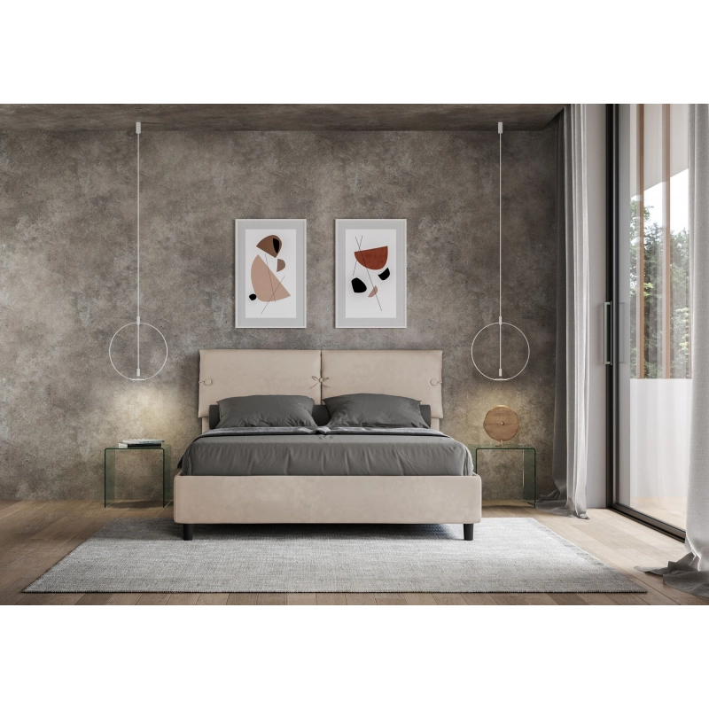 Letto imbottito Matrimoniale 160x210 cm Sleeper - Contenitore,Microfibra,Sabbia