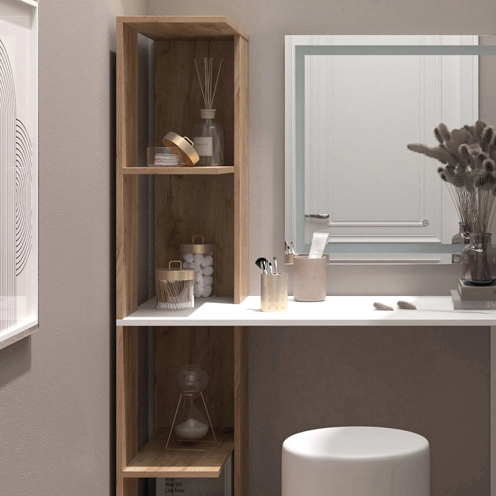 Vicco Tavolo da toeletta Bianco/Sonoma 122.2 cm con specchio LED e sgabello