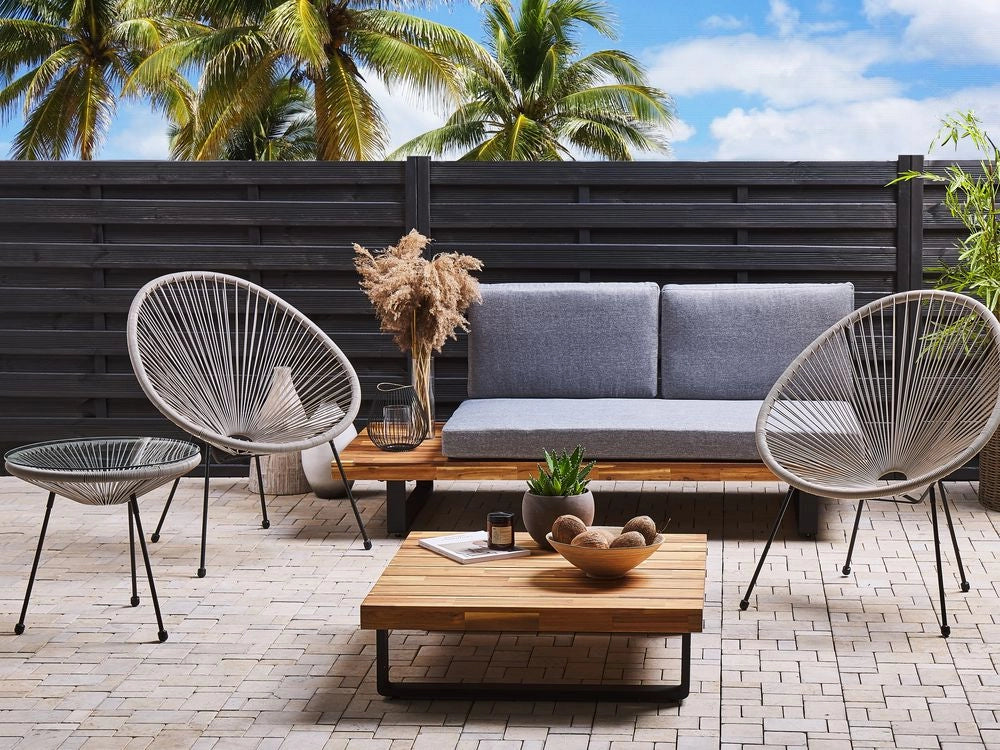 Set da Esterno Tavolino e 2 Sedie Grigio Chiaro Rattan Sintetico Moderno