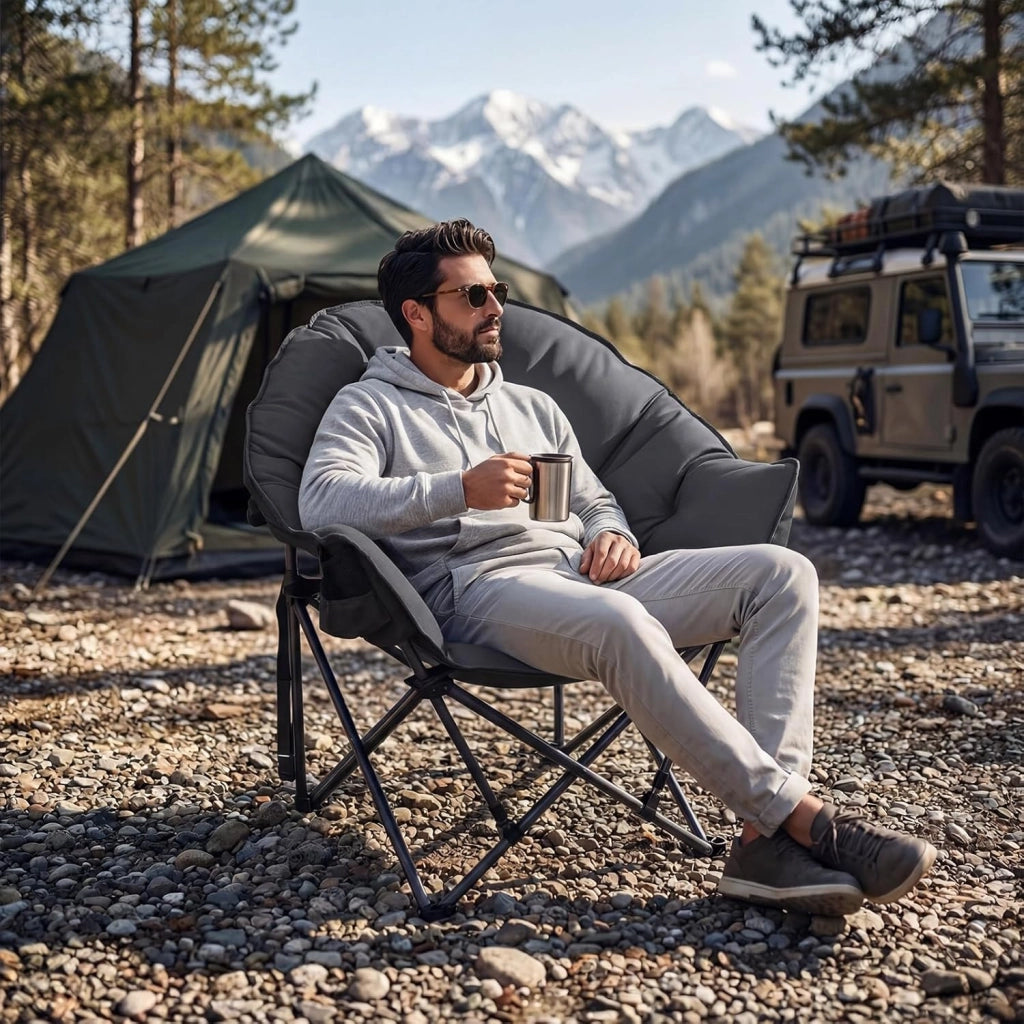 Sedia da Campeggio Pieghevole, Sedia da Pesca Portatile con Braccioli, Portabicchieri e Borsa da Trasporto, Portata 227 kg, per Esterno, per Picnic e Spiaggia, 74x90x99 cm (Grigio)