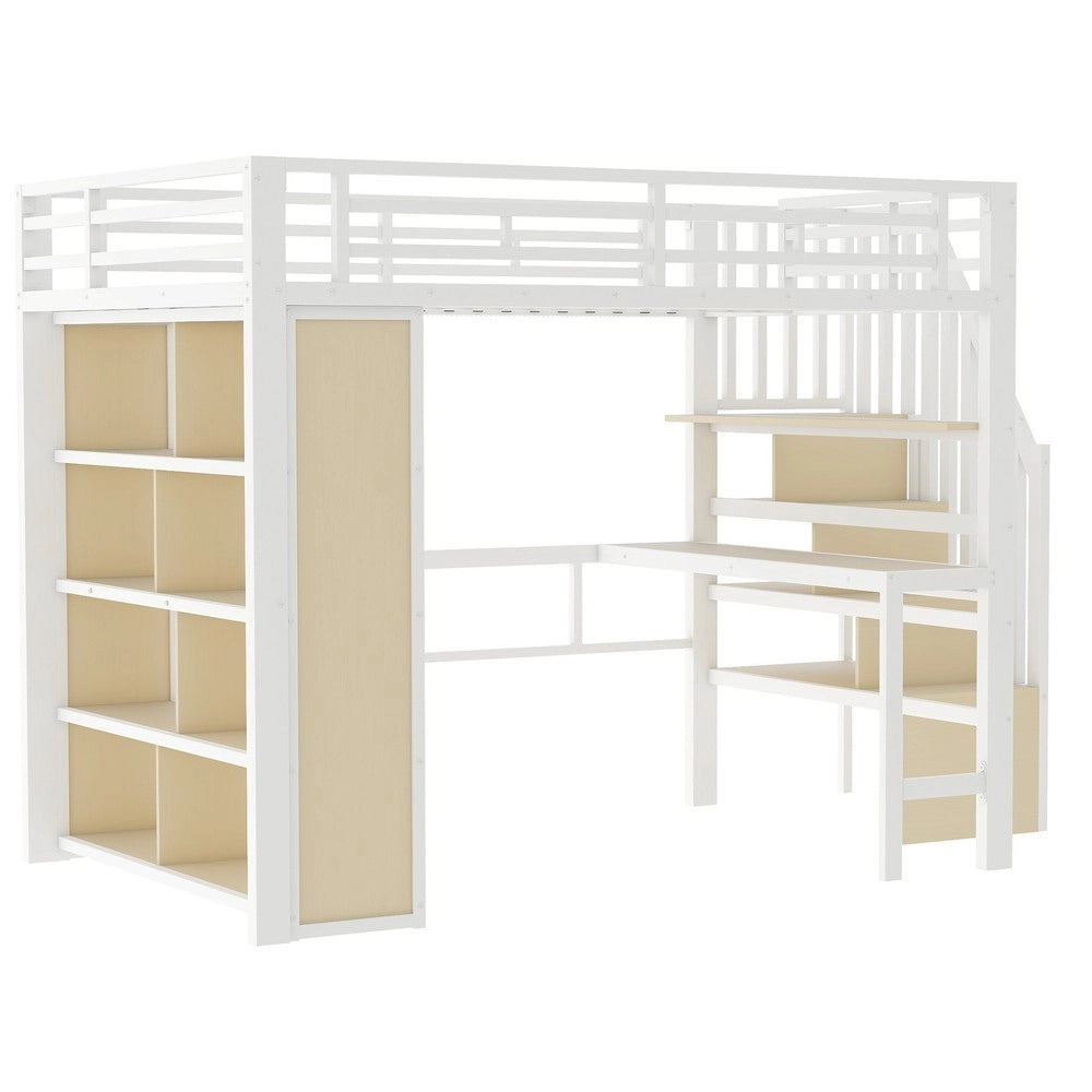 Letto a Soppalco con Scrivania e LED ¨C Xylo ¨C Bianco, Metallo, 140x200