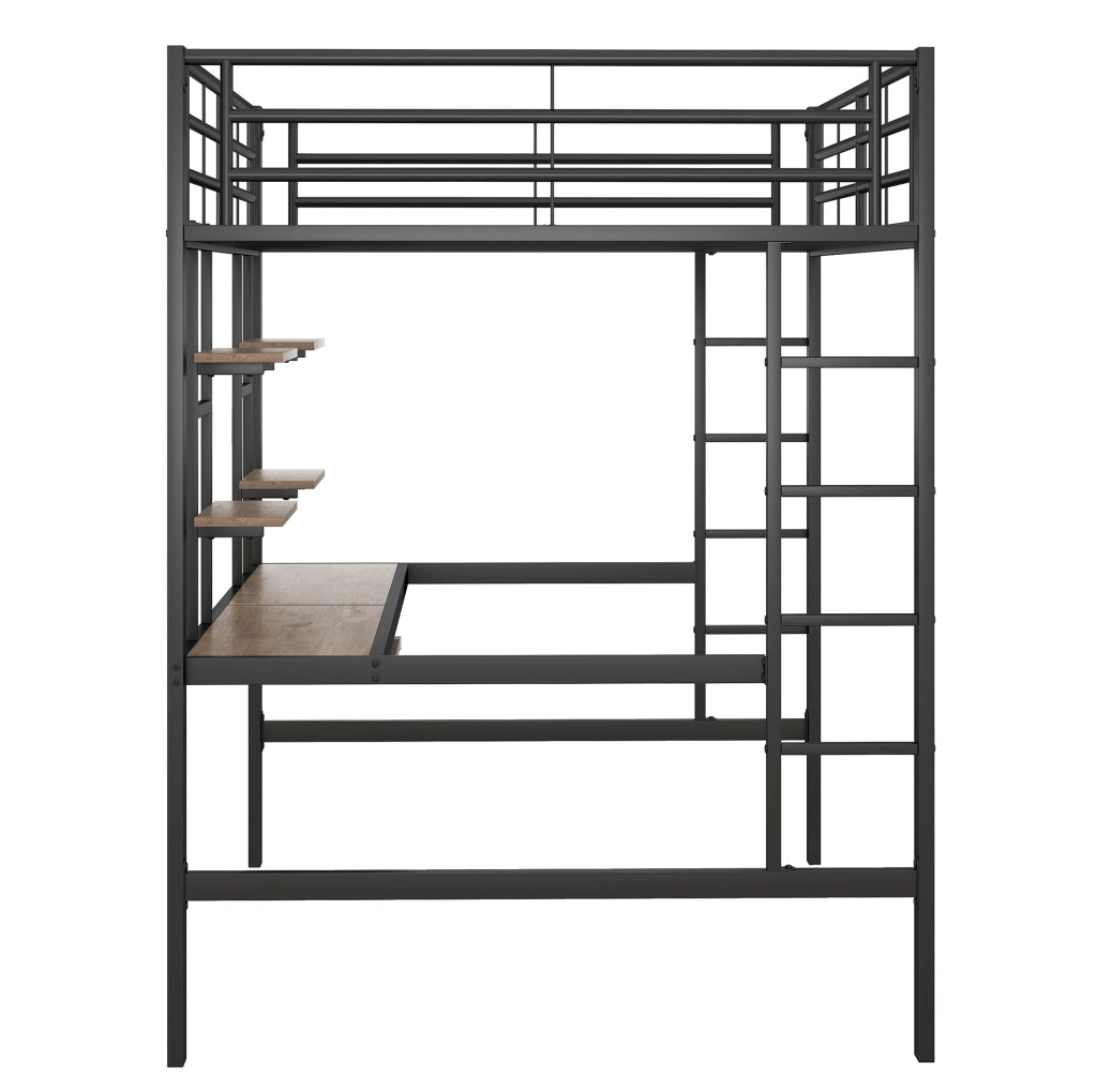 Letto a soppalco 140x200 cm con scrivania e 2 librerie nero