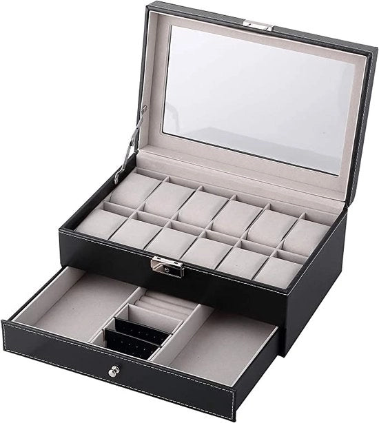 Cassettiera per orologi 12 orologi uomo donna caricatore chiavi regalo natale nero