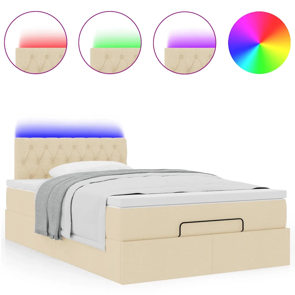 vidaXL Struttura Letto Pouf con Materasso Crema 120x200 cm in Tessuto