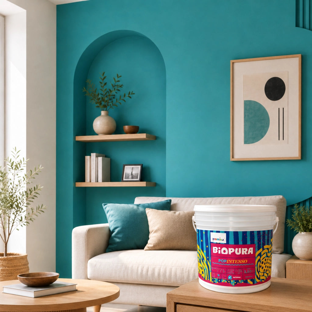 Popintenso palestra e decori interni pittura murale lavabile e coprente cromika *** formato 2.5 lt, colore- azzurro g...