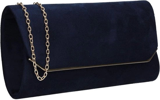 Borsa da spalla per donna, marine blu, con chiusura a flap in suede.