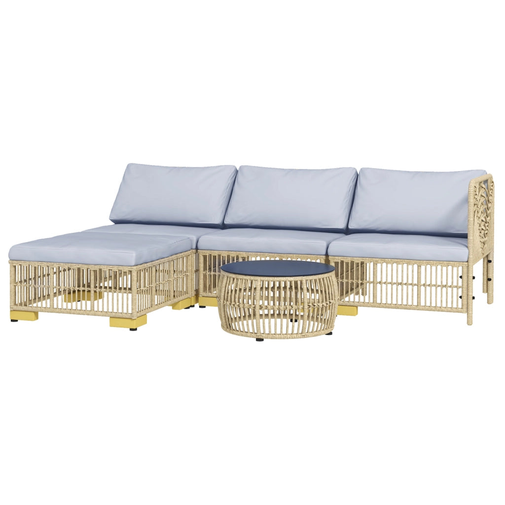 Set salotto giardino 5 pezzi ¨C Xylo ¨C polyrattan grigio chiaro con cuscini e struttura acciaio
