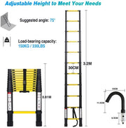 Scala Telescopica con Chiusura Soft - Larghezza di Sostegno 3,2 m - Colore Giallo Nero con Gancio