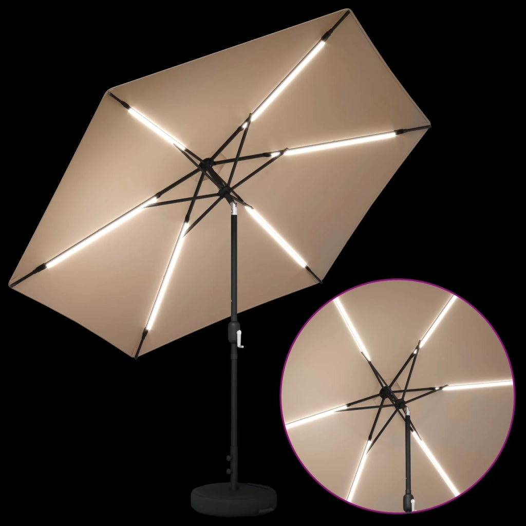 Ombrellone da giardino-Parasol da giardino con luci LED e base 300 x 300 cm Poliestere 113002