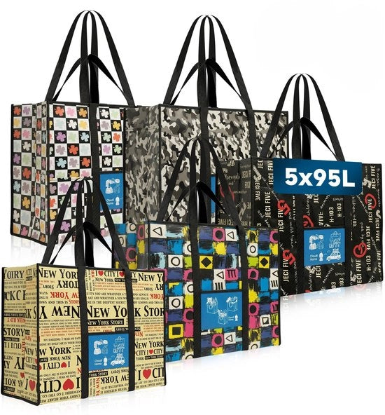 Set di 5 Borse da Organizzazione - Capacità 95 litri - Maniglie Robuste - Materiale di Alta Qualità - Tasche di Ripostiglio Multifunzionali