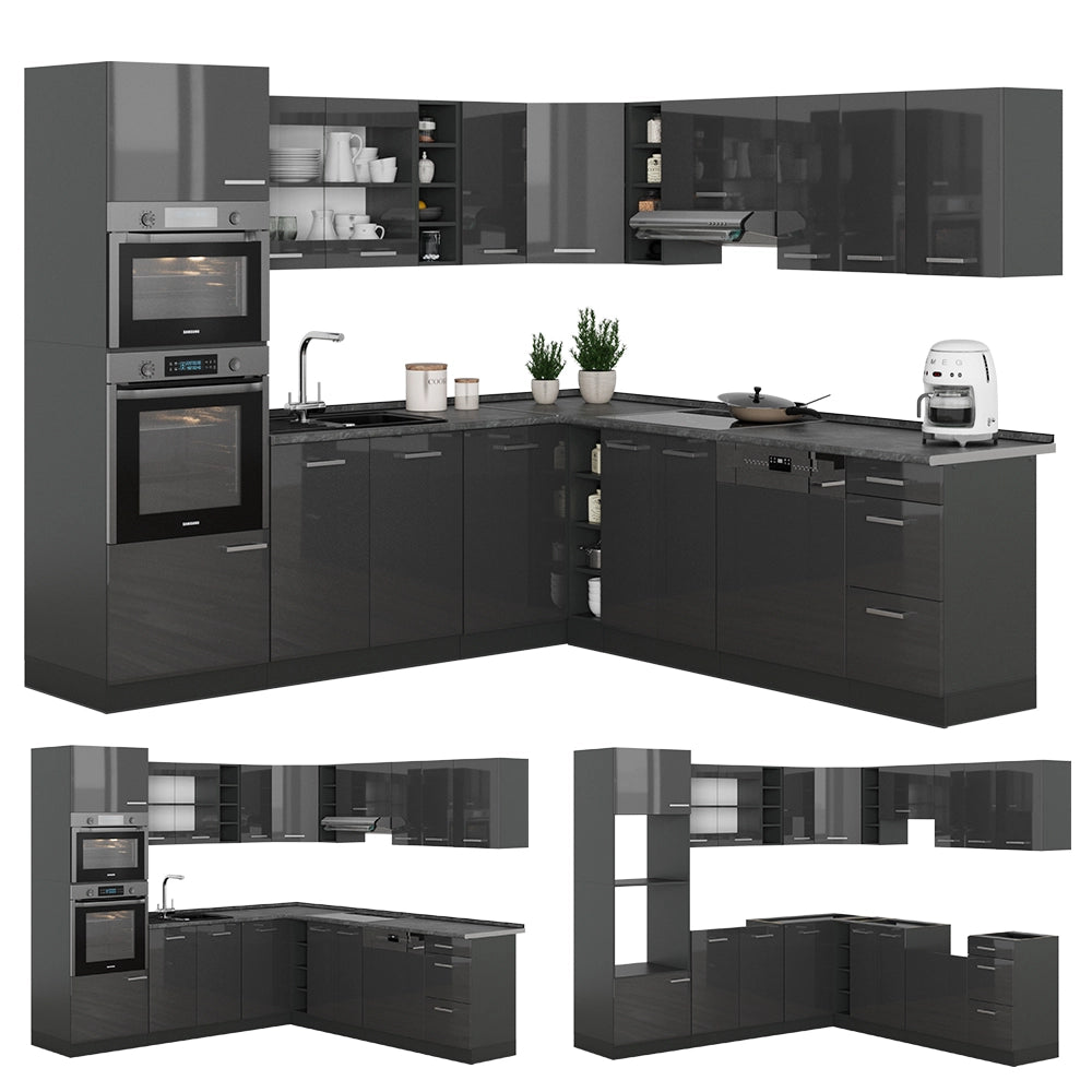 Vicco Cucina angolare completa Antracite lucido/antracite 237 x 247 cm , PL Marmo
