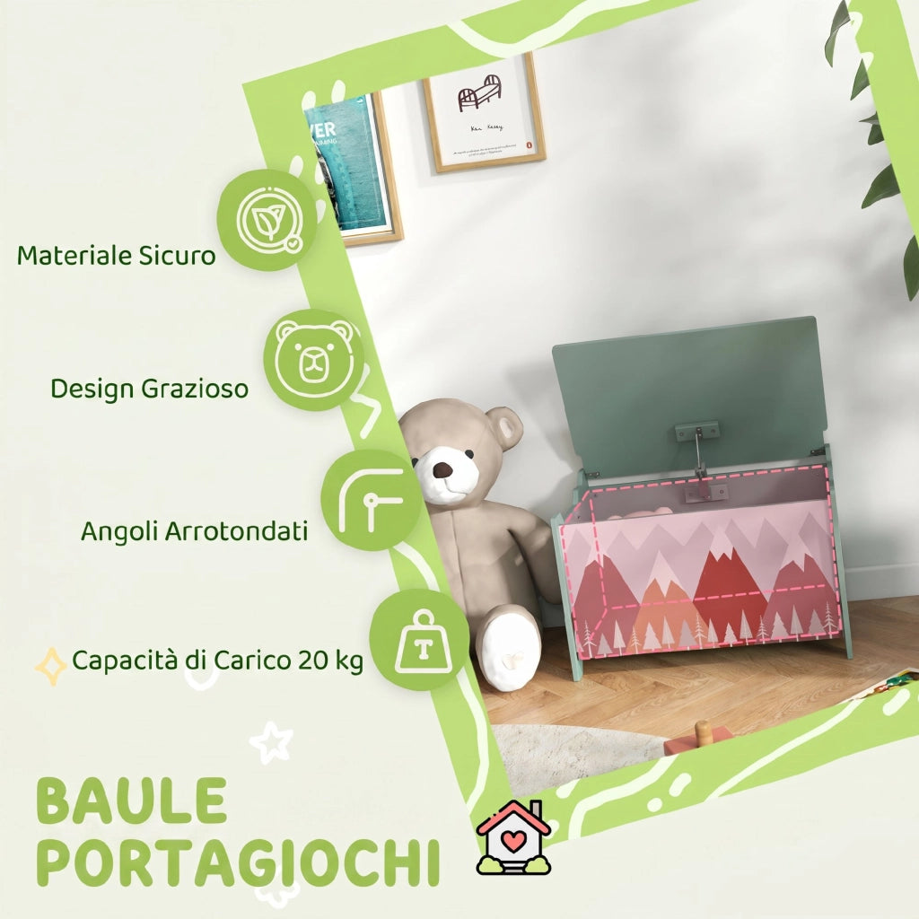 Cassa Portagiochi per Bambini ¨C zephmum ¨C Verde MDF 60x37x39