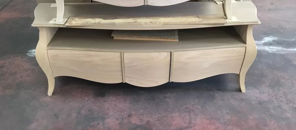 Porta tv  classico in legno bombato 3 cassetti grezzo l.176 p.45 h.62 (3268) - Mobili 2G