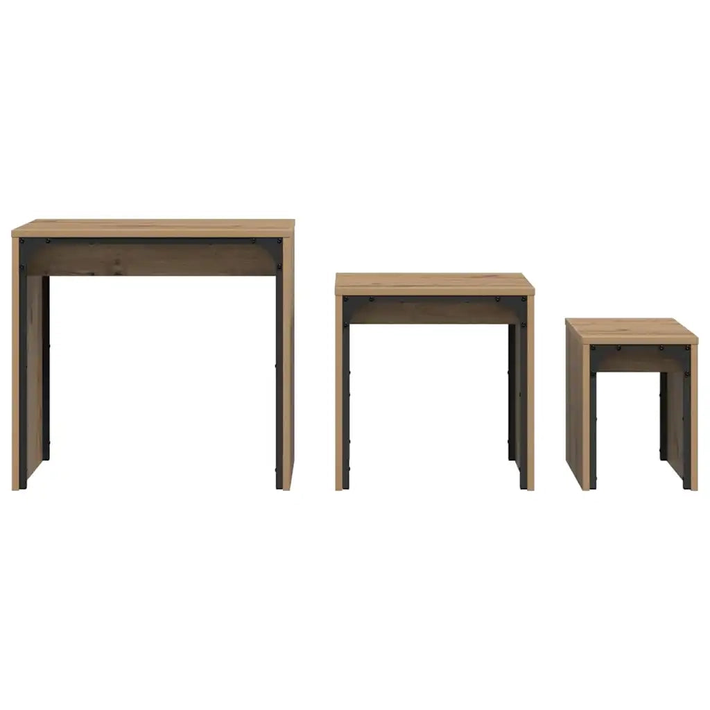 3 pz Tavolino da salotto | Tavolino da caff¨¨ | Tavolino da Soggiorno Rovere artigianale Legno multistrato