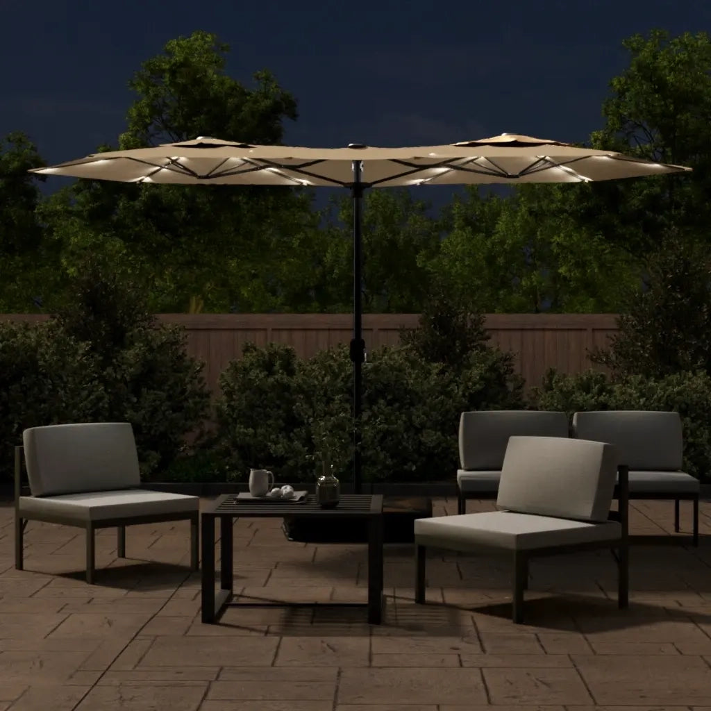 Ombrellone a Doppia Testa con LED Tortora 316x145 cm 362972