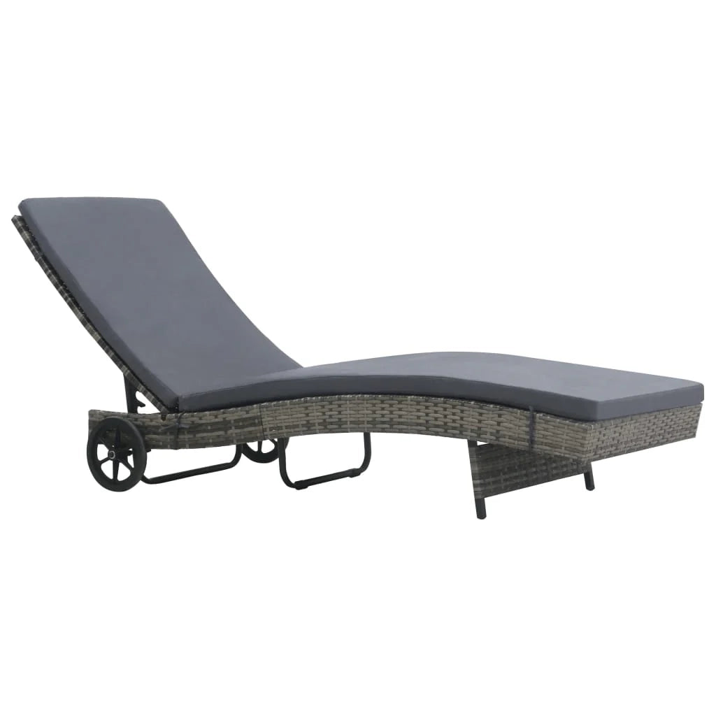 Lettino prendisole sedia a sdraio lettino prendisole letto da giardino mobili da esterno per patio con ruote e cuscino resina intrecciata antracite 02_0012593
