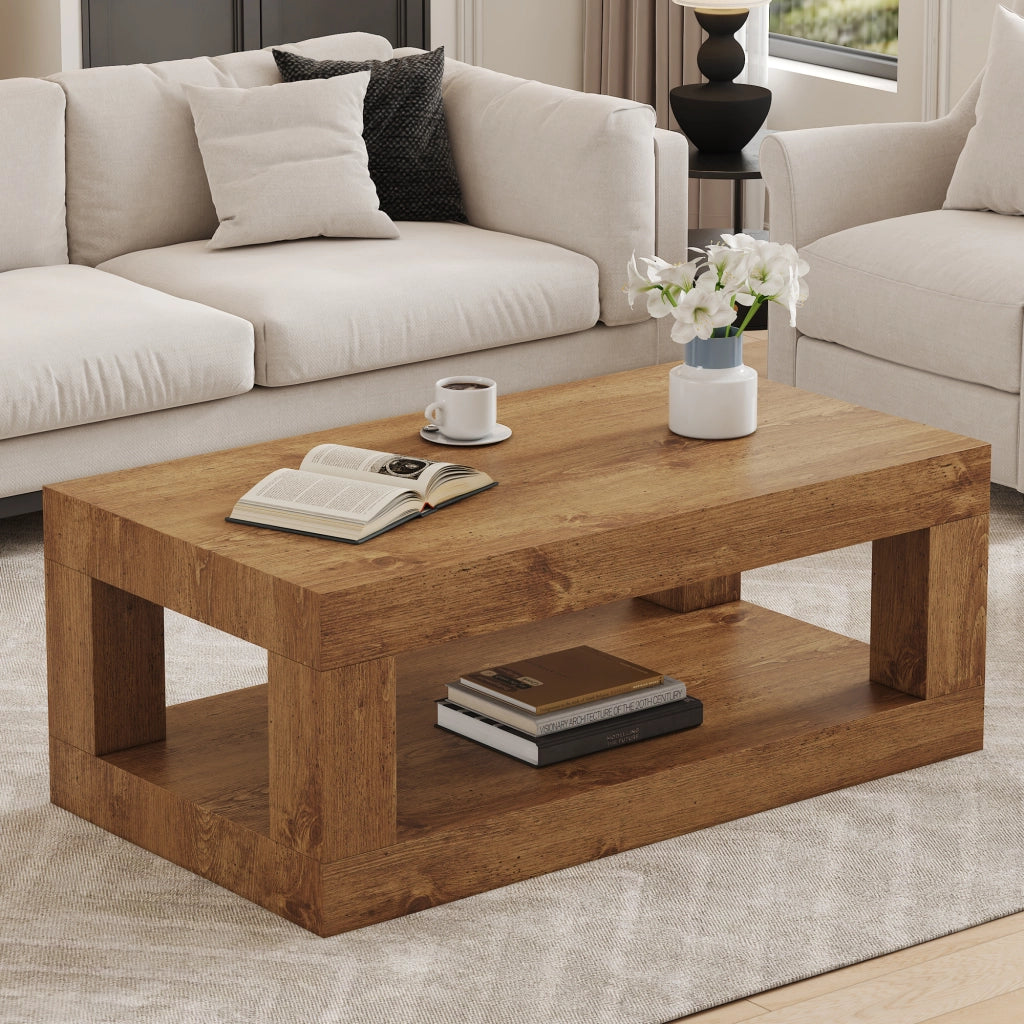 Tavolino da caffè rettangolare a 2 livelli per soggiorno in MDF 104×65.5×28 cm