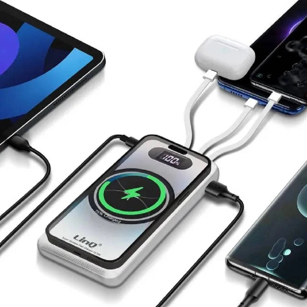 Trade Shop - Powerbank Da 15000 Mah Con Ricarica Wireless Rapida Usb / Usb-c Con Cavi Tt15808 -