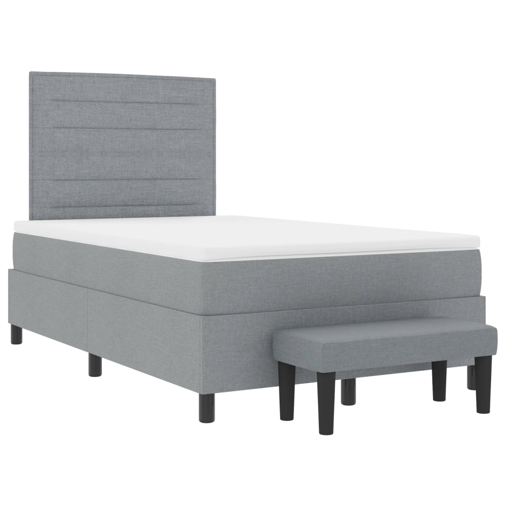 Letto a Box Spring con Materasso e Panchina Grigio Chiaro 120x190 cm Tessuto