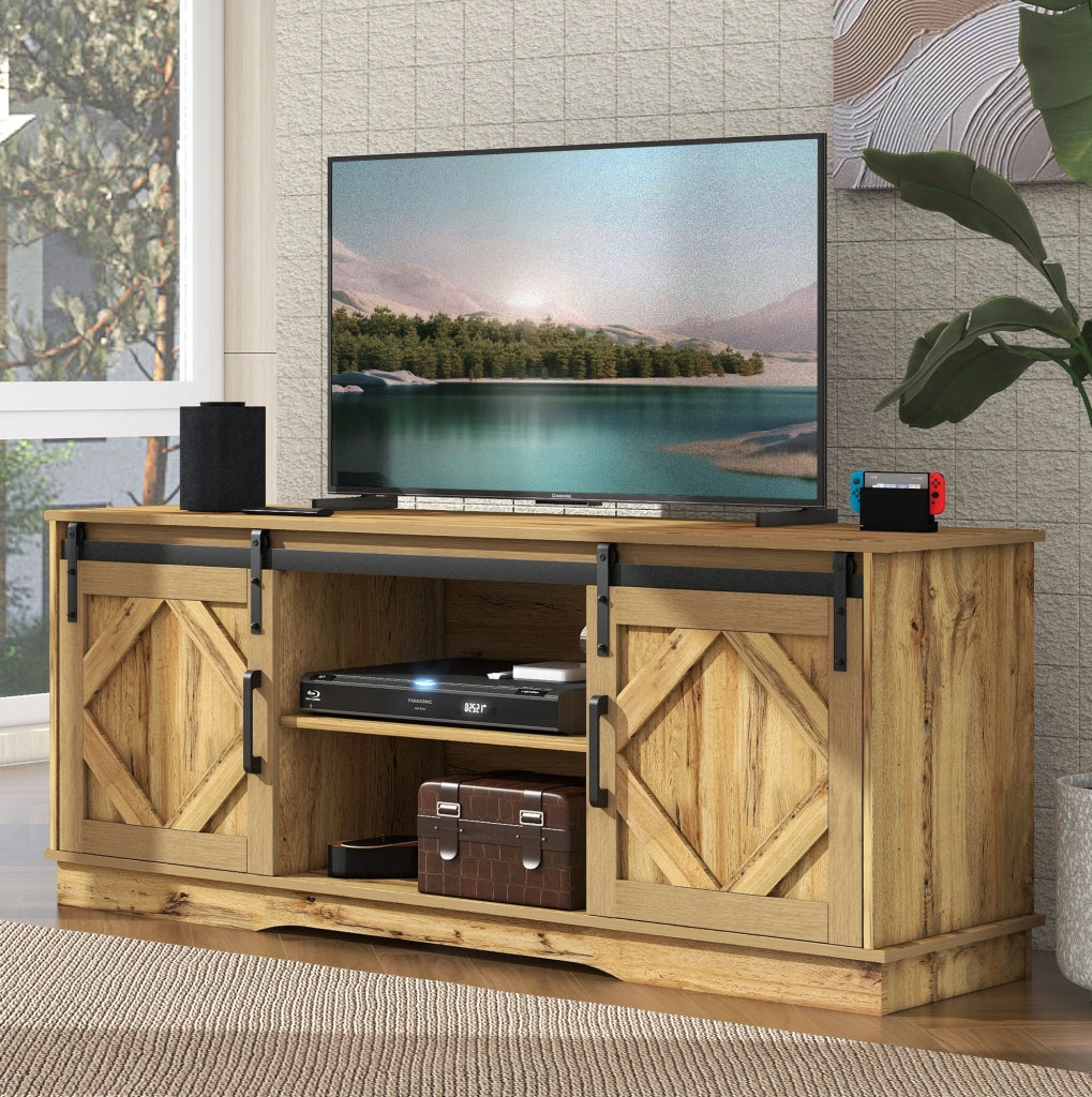 Mobile TV ULEVR 150x40x60 cm con 2 ante scorrevoli e ripiani regolabili, marrone rustico