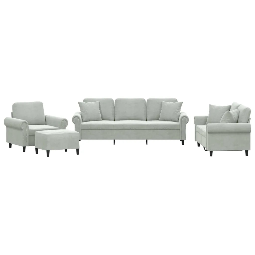 Set di Divani 4 pz con Cuscini Grigio Chiaro in Vellutocod mxl 106858