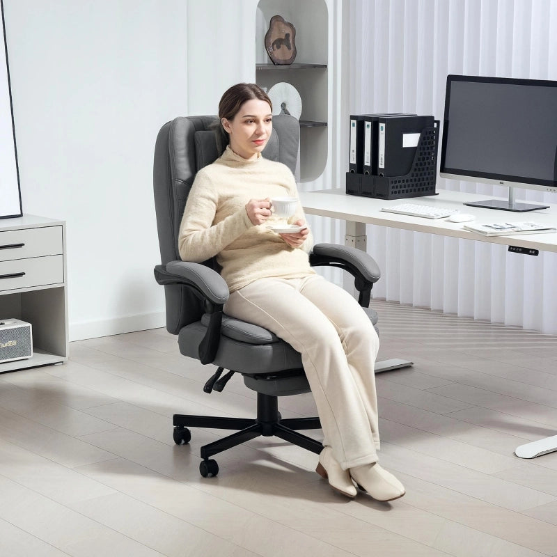 Sedia da ufficio massaggiante ergonomica con funzione reclinabile poggiapiedi e rotazione 360 in microfibra grigio