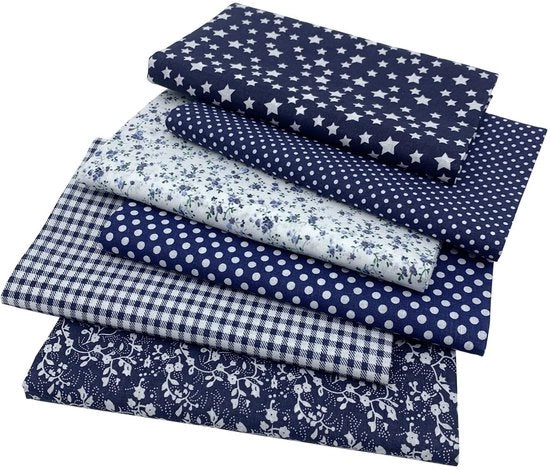 Pacco di tessuto - Tessuto di cotone grande - Ideale per il patchwork - Blu scuro - Tessuto per patchwork - Perfetto per DIY e artigianato - 6 pezzi