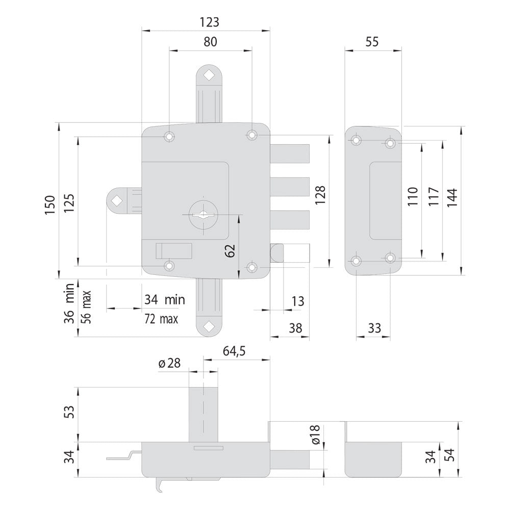 SERRATURA DA APPLICARE TRIPLICE PER LEGNO ART. 571 E 60 Dx  - CISA