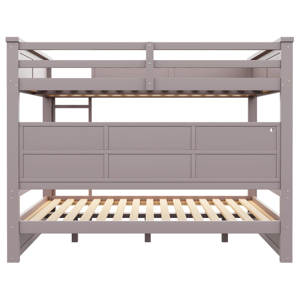 Letto a Castello 160x200 cm con 6 Armadietti e Luce LED; in MDF e Legno Massello; Marrone