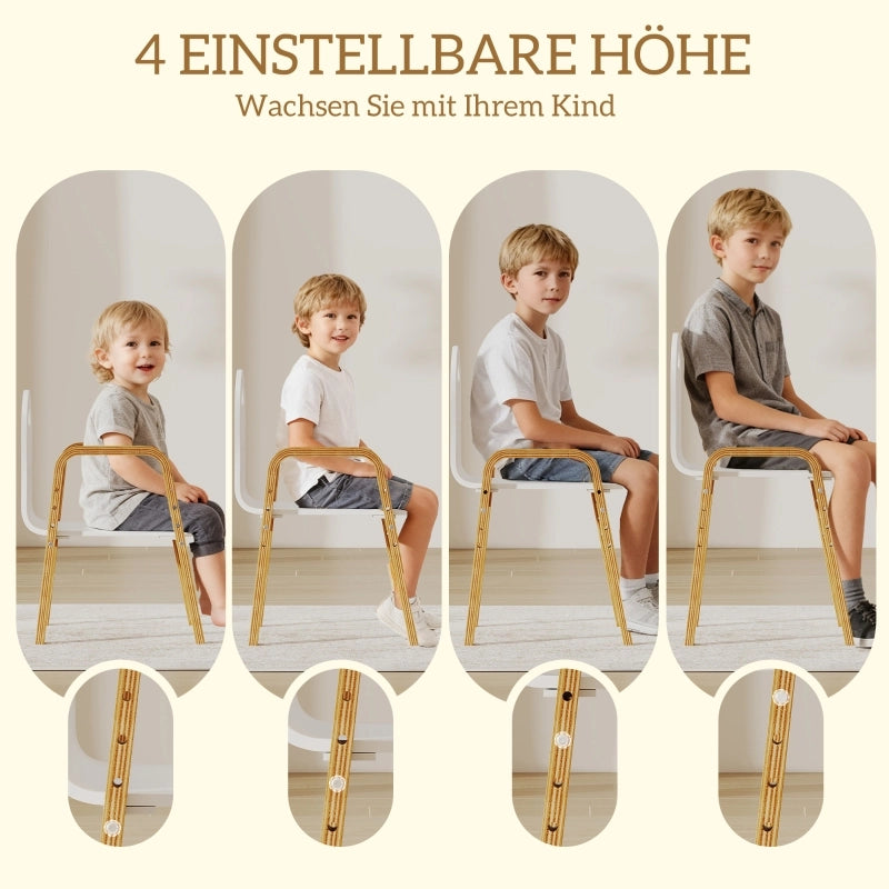 SEDIA PER BAMBINI Regolabile 39x34x49,5/53,5/57,5/61,5 cm Legno Bianco Set 2 pezzi