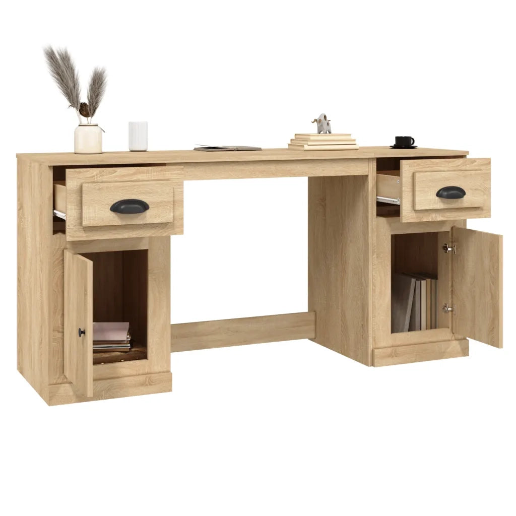 Scrivania | Tavolo da Ufficio con Armadietto Rovere Sonoma in Legno Multistrato