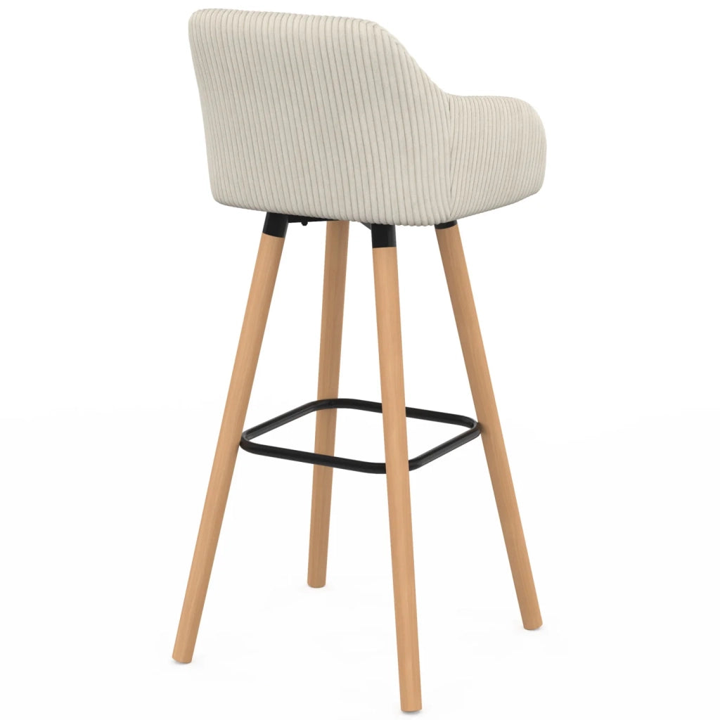 IDMarket - Set di 4 sgabelli da bar JANY girevoli con braccioli in velluto a coste beige e gambe in legno