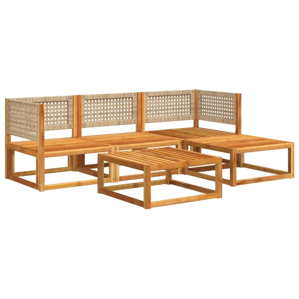 Set di divani da giardino 5 pezzi con cuscini in legno di acacia e rattan 3278918