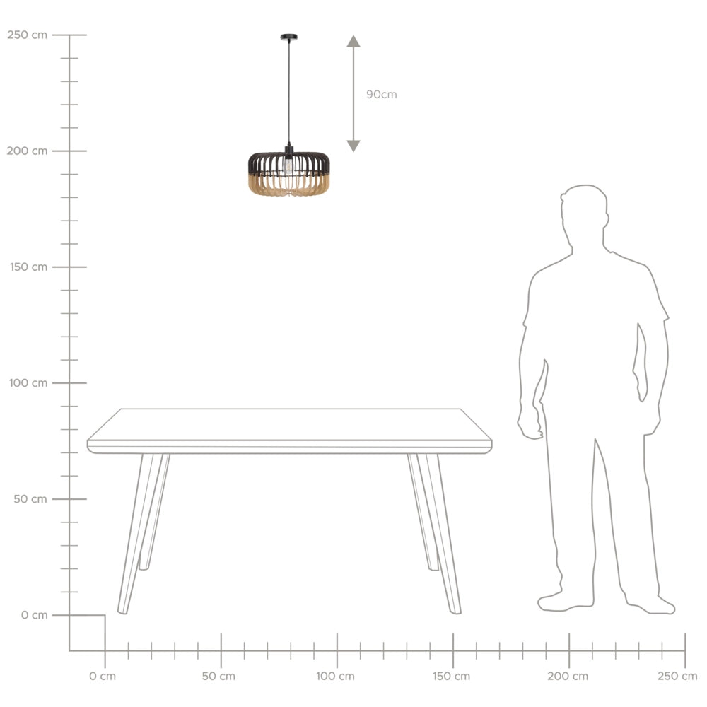 Lampadario Lampada a Sospensione in Legno Chiaro Nero Design Scandinavo