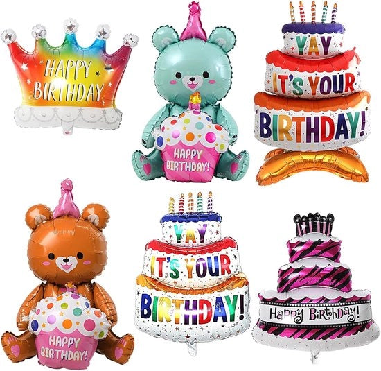Set di palloni per compleanni – 6 palloni in alluminio "Auguri di compleanno" – decorazione per torta rotonda