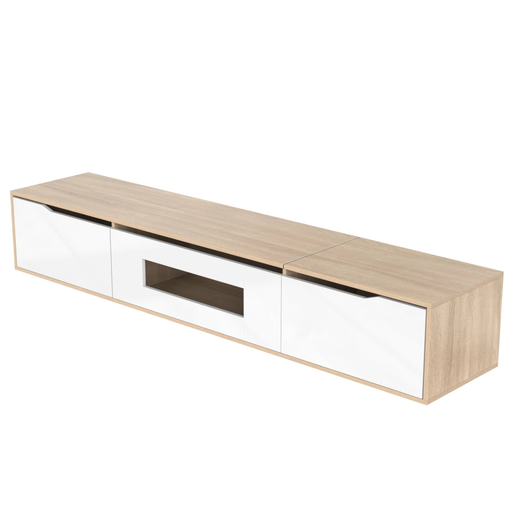 Mobile TV 180x35x30 cm; illuminazione LED a 16 colori; pannello truciolare; bianco