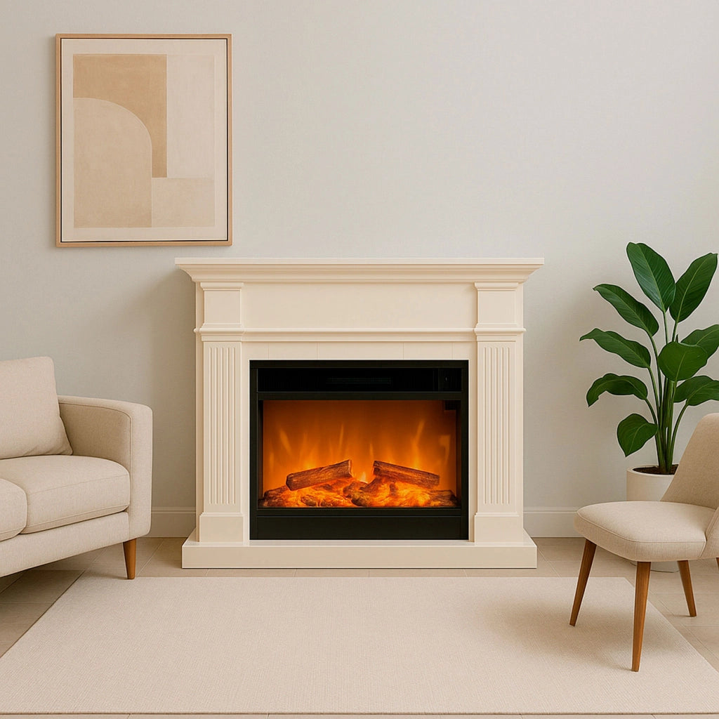 Camino Elettrico da Pavimento 114x28x102 cm Effetto Fiamma 1500W Sined Caldera XXL Bianco