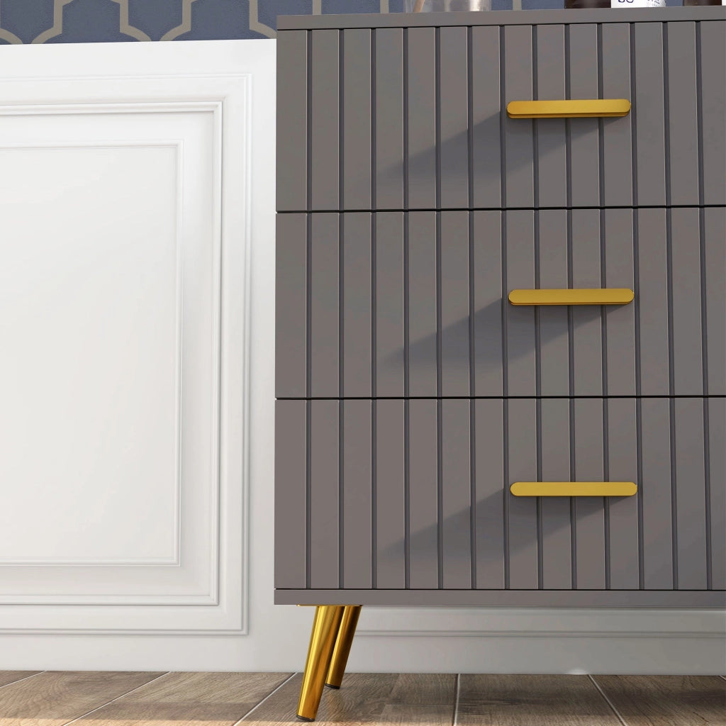Cassettiera 3 Cassetti Design Moderno 60x40x71,5 cm in Legno e Alluminio Oro e Grigio Scuro