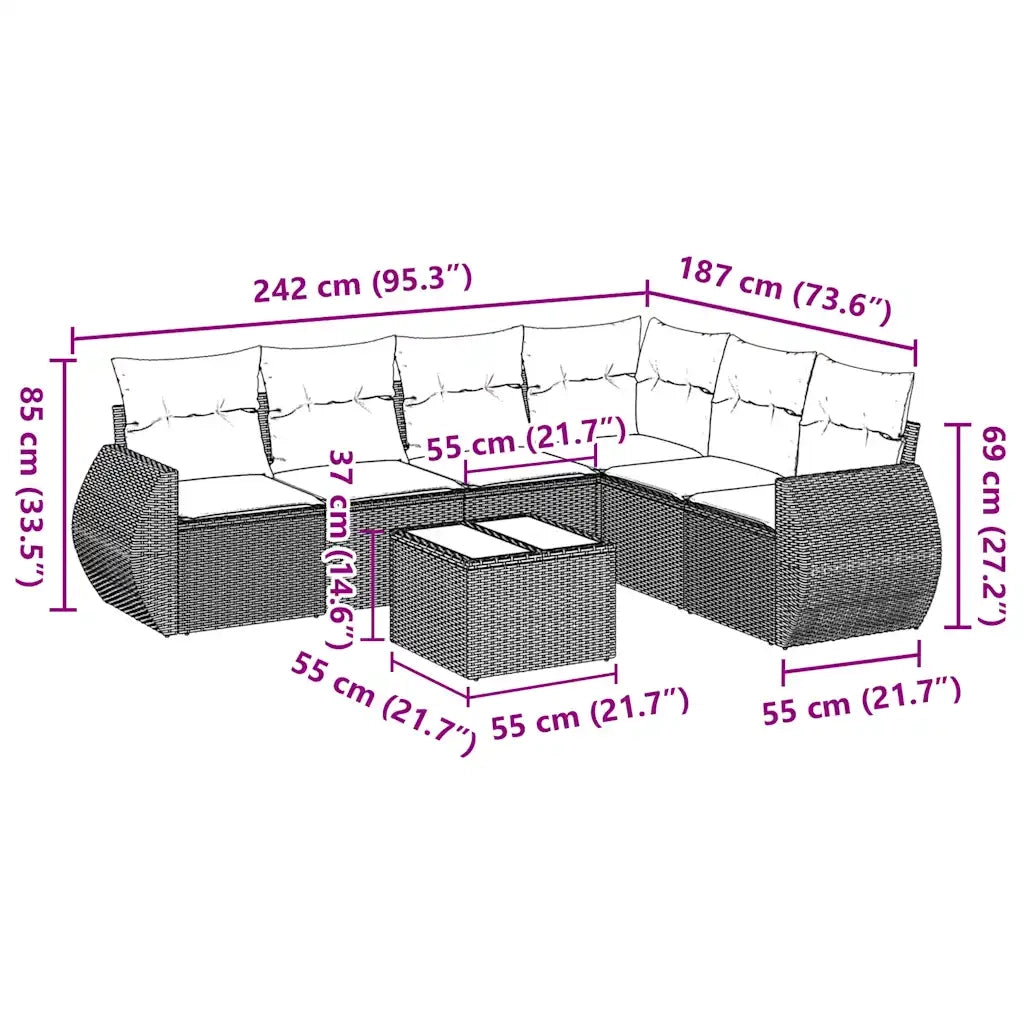 Set Divani da Giardino con Cuscini 7pz Nero Polyrattan 3253752