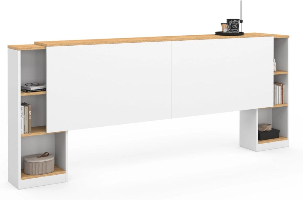 Cabecero extensible CATBA con almacenamiento deslizante para camas de 140 y 160 CM de madera y blancas