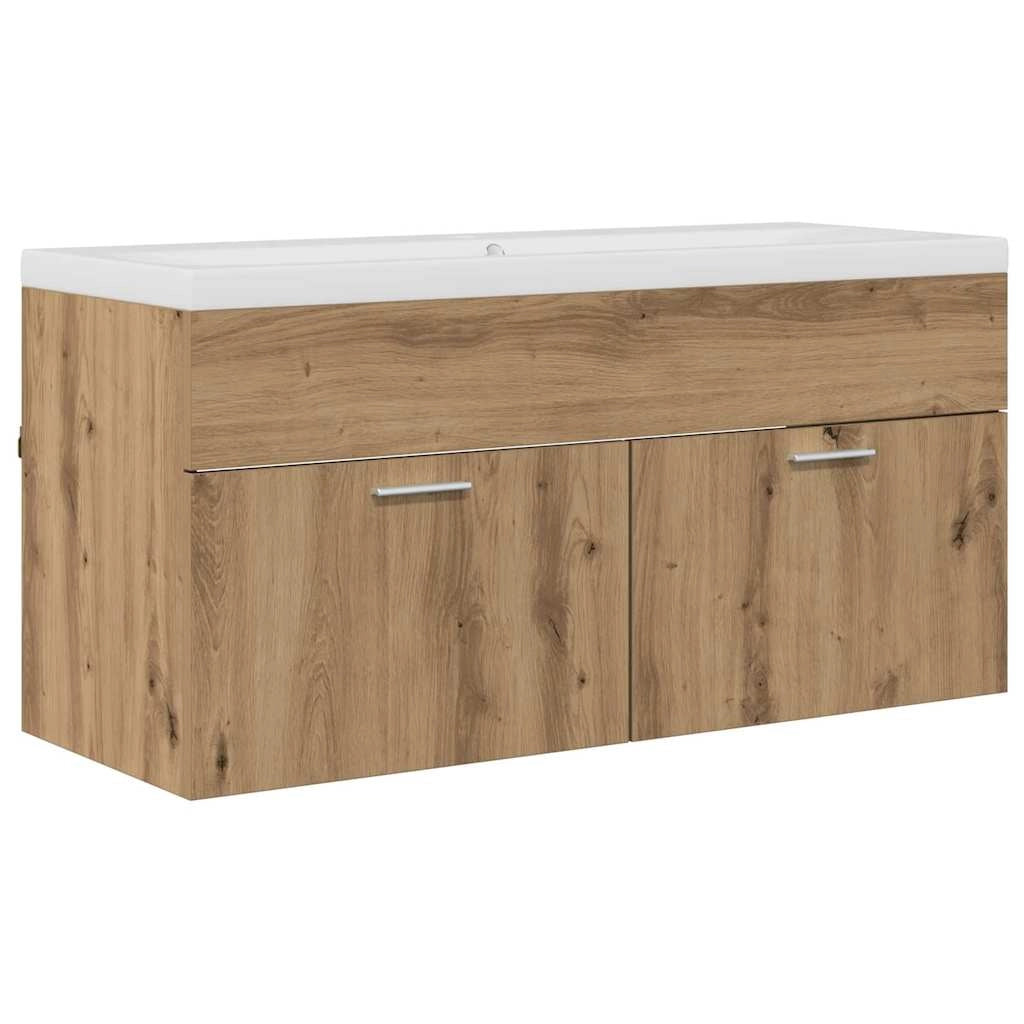 Mobiletto da bagno moderno da parete 100 x 38,5 x 46 cm linee pulite pratico legno di rovere ingegnerizzato fatto a mano 02_0056320