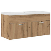 Mobiletto da bagno moderno da parete 100 x 38,5 x 46 cm linee pulite pratico legno di rovere ingegnerizzato fatto a mano 02_0056320