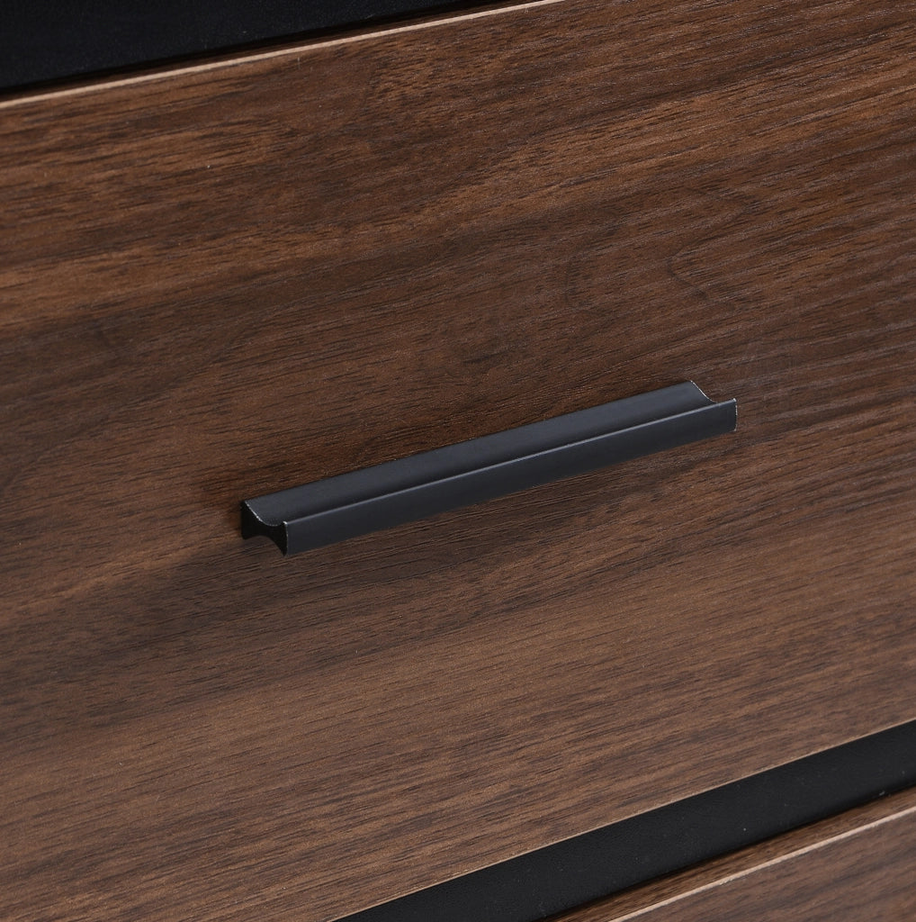 Scrivania 138，5x58 cm in MDF marrone scuro e metallo nero， 3 cassetti