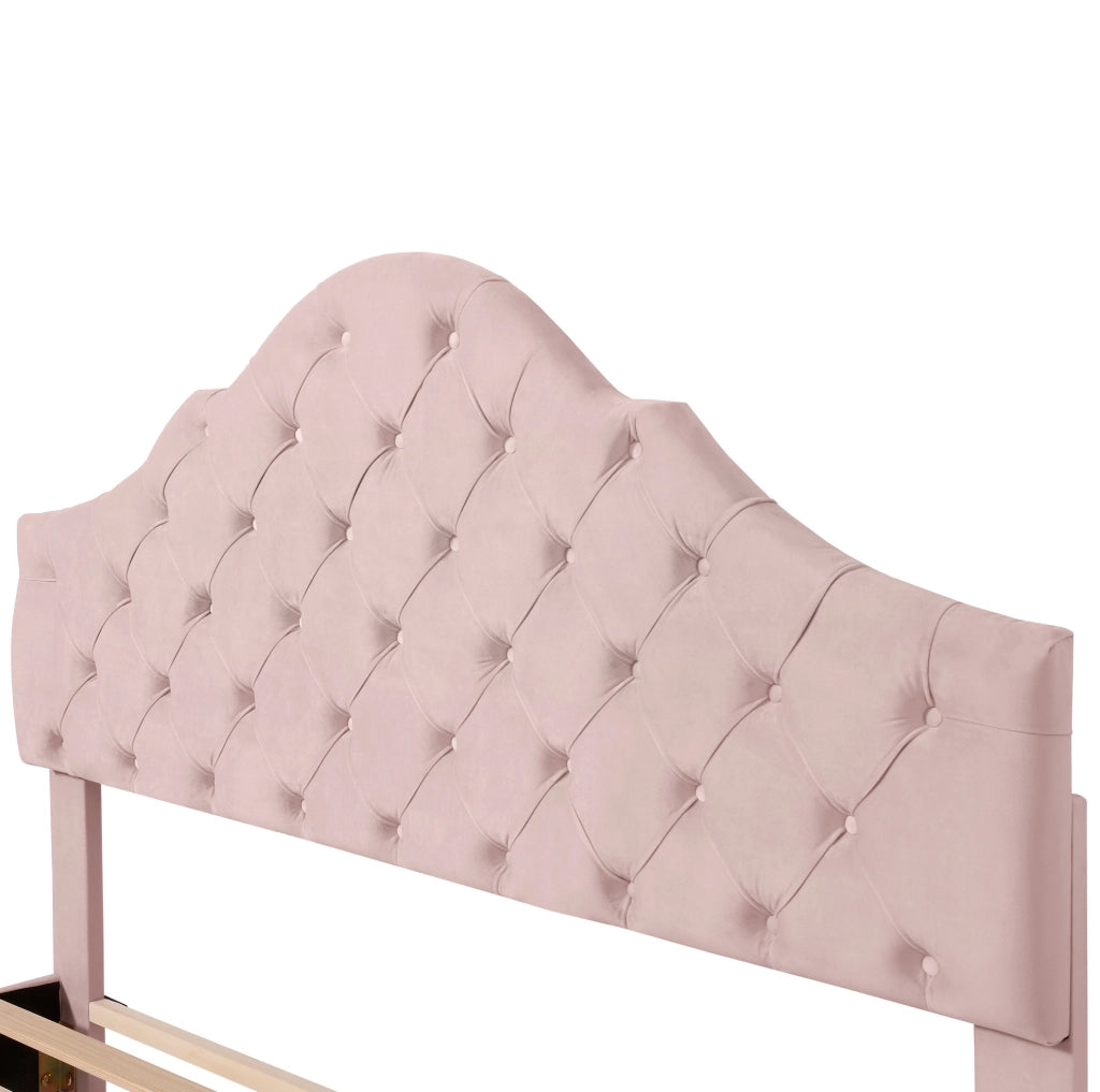 Letto imbottito 140x200 cm con rete a doghe e testiera regolabile; velluto rosa