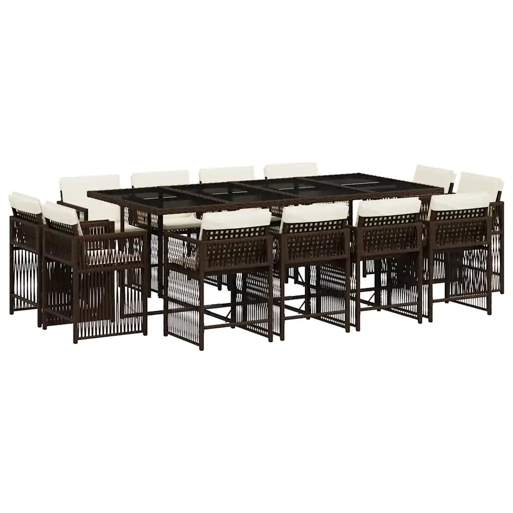 Set da Pranzo da Giardino 13pz con Cuscini Marrone Polyrattan 3211761