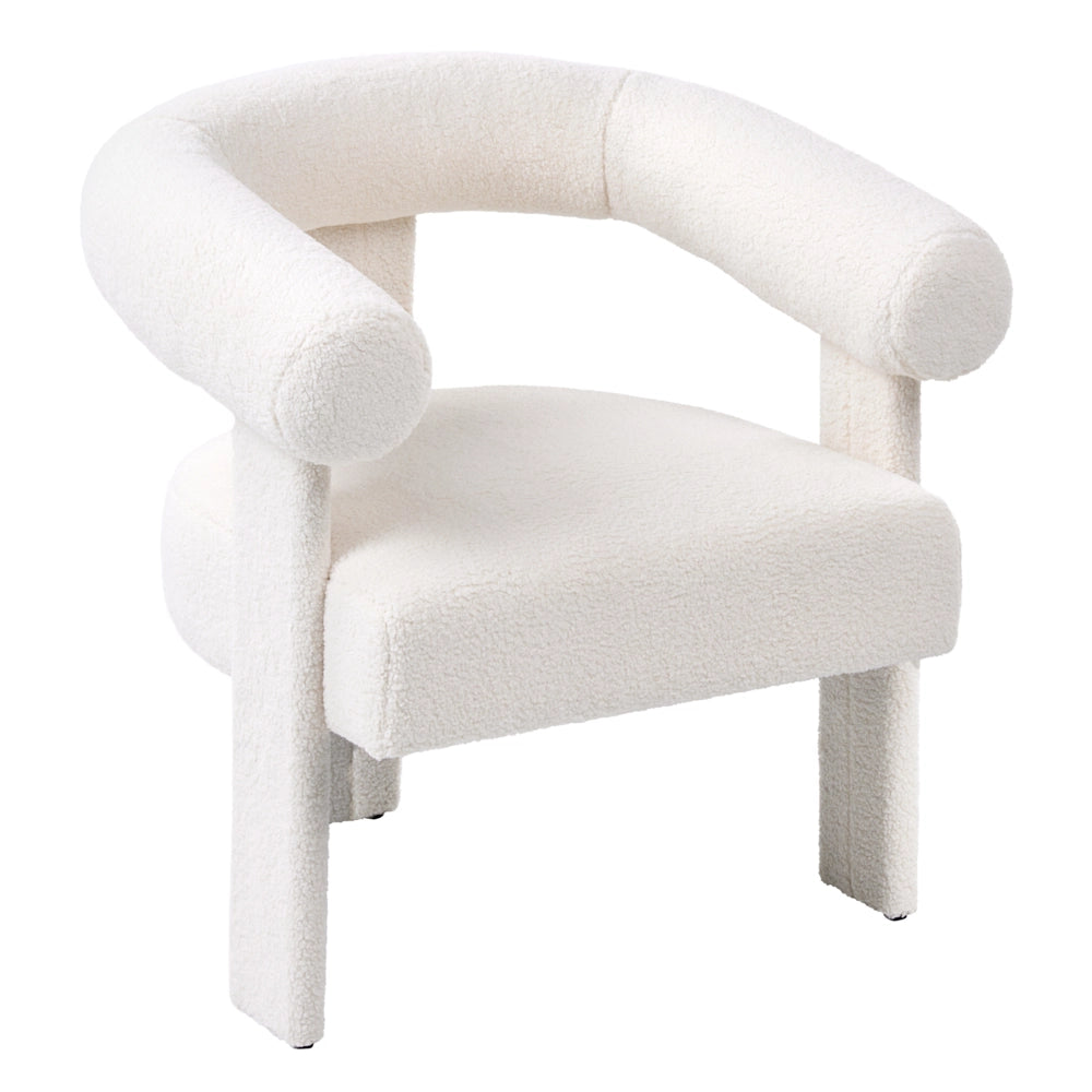 Poltrona bianco sporco con rivestimento in bouclé design retrò gambe in legno per soggiorno
