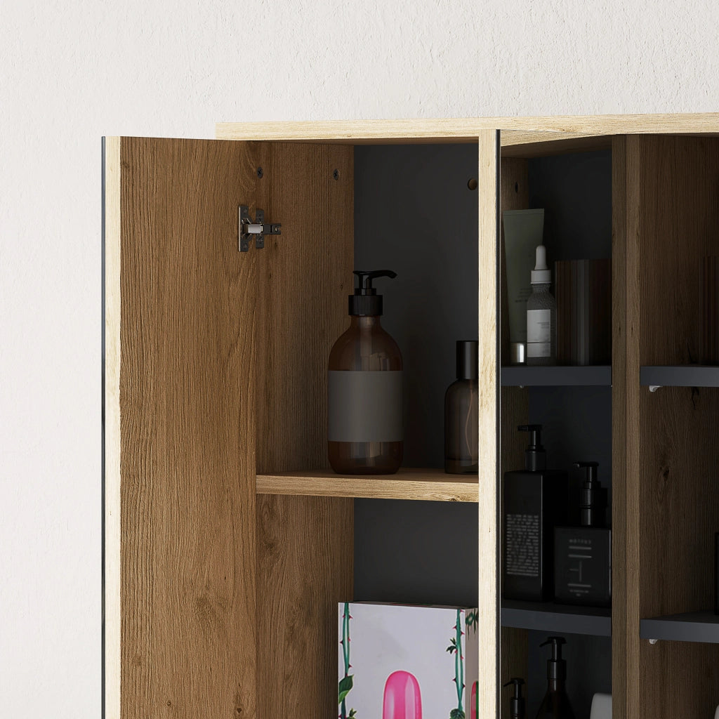 Specchio da Bagno Contenitore con 2 Ante 60x20x60 cm con Specchio e Scomparto Aperto Naturale