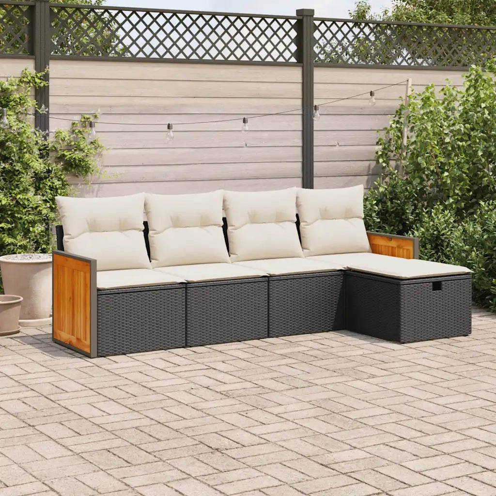 Set Divani da Giardino 5 pz con Cuscini in Polyrattan Nero 3326011